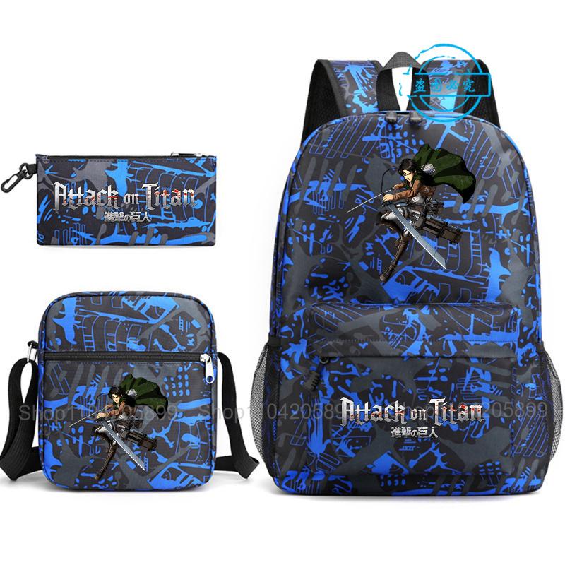 Attack on Titan Backpack, 3pcs Anime Student SchoolBag Shoulder Bag Pencil Case Boys Girls Mochilas Daily Rucksack Holiday Gift