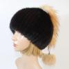 New Women Knitted Real Mink Fur Hat With Fox Tail Luxury Quality Real Mink Fur Cap Lady Winter Warm 100% Real Mink Fur Hats