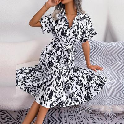 Damen-Sommerkleid mit lockerem Leoparden-Schnürmuster und einreihigem Hemdkleid