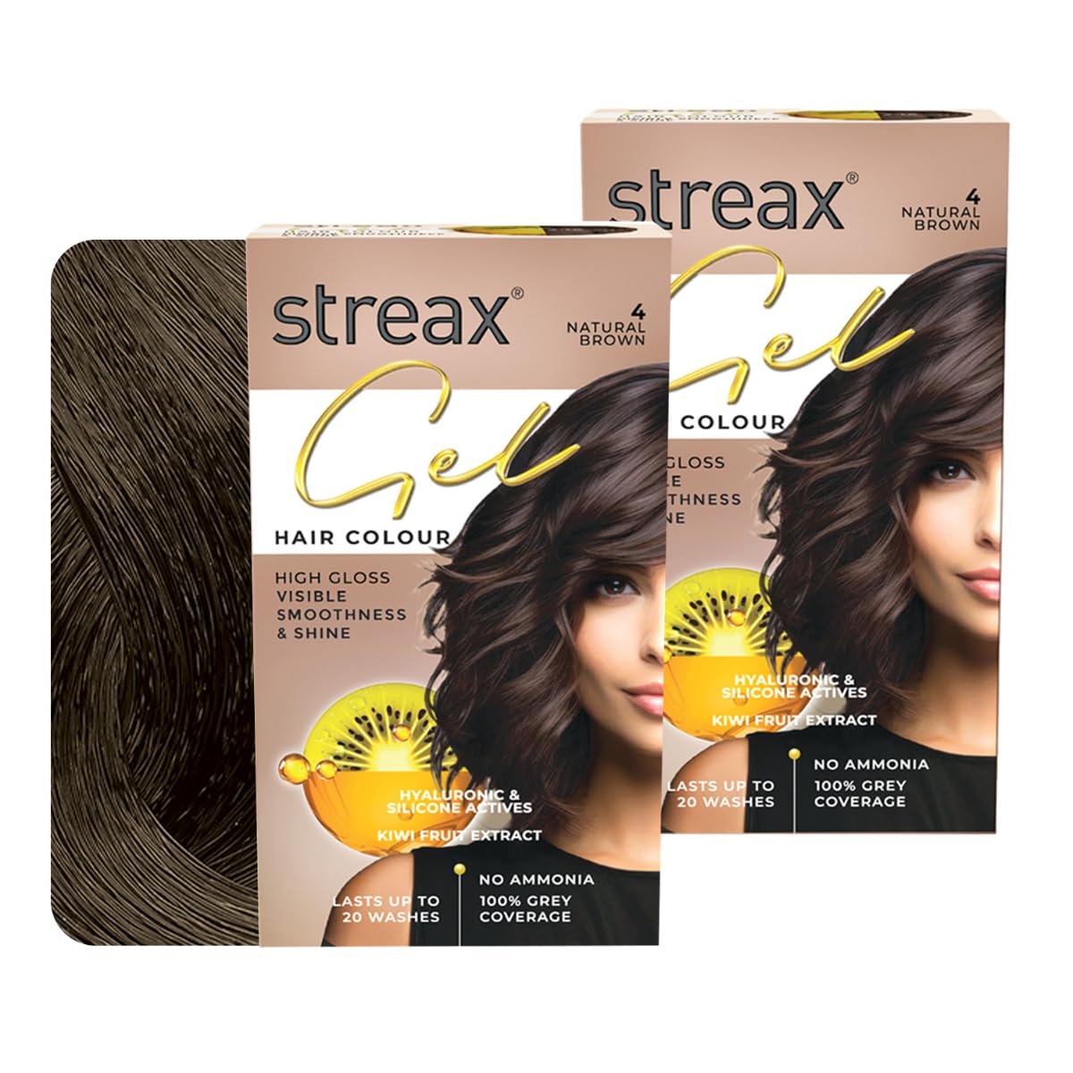 

Streax Гель-краска для волос для женщин и мужчин Натуральный коричневый 4 150 мл Упаковка из 2 шт. Стойкое закрашивание седины Без аммиака