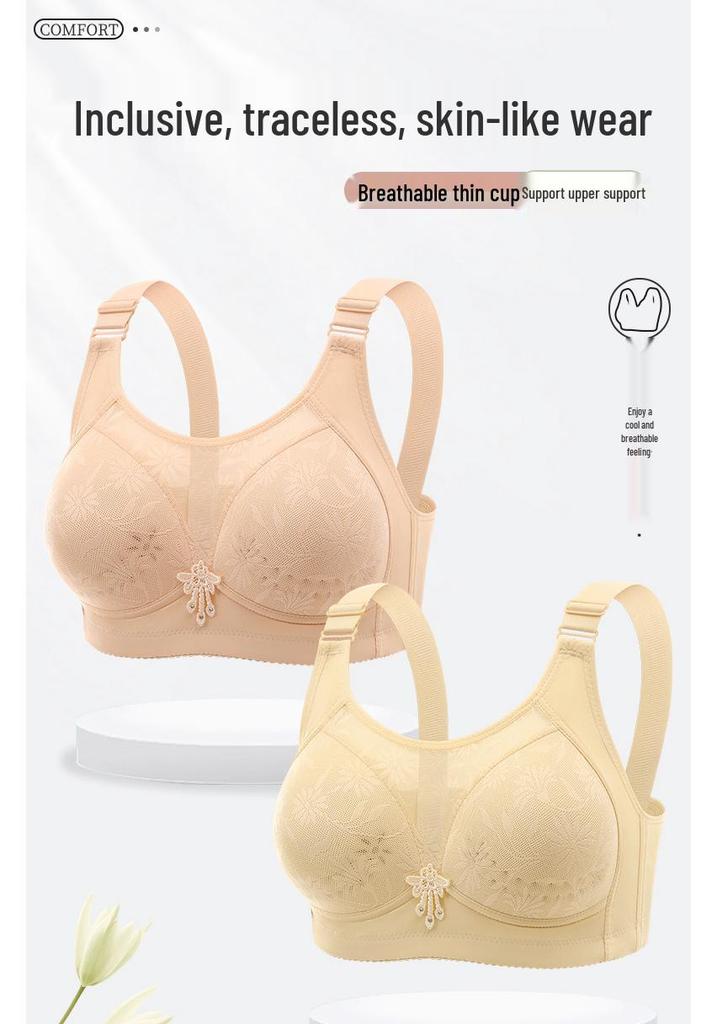 Plus Size Wireless Push-Up Bra: Beautiful Back, Side Support, Breathable Latex Cotton, Comfortable Fit