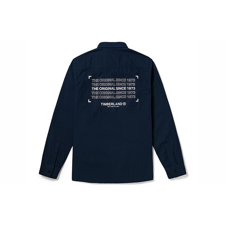 Timberland Simple Letter Print Work Fashion Casual Long Sleeve Shirt Men shirts Dark-Sapphire-Blue A22AZ-433