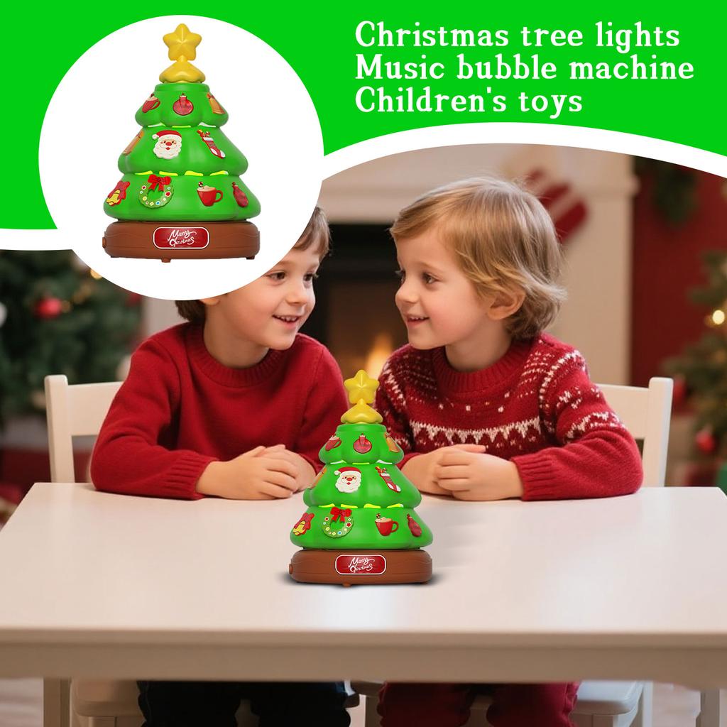 Christmas Tree Light Music Bubble Machine Children's Toy Rotating Light DIY Sticker 100ml
