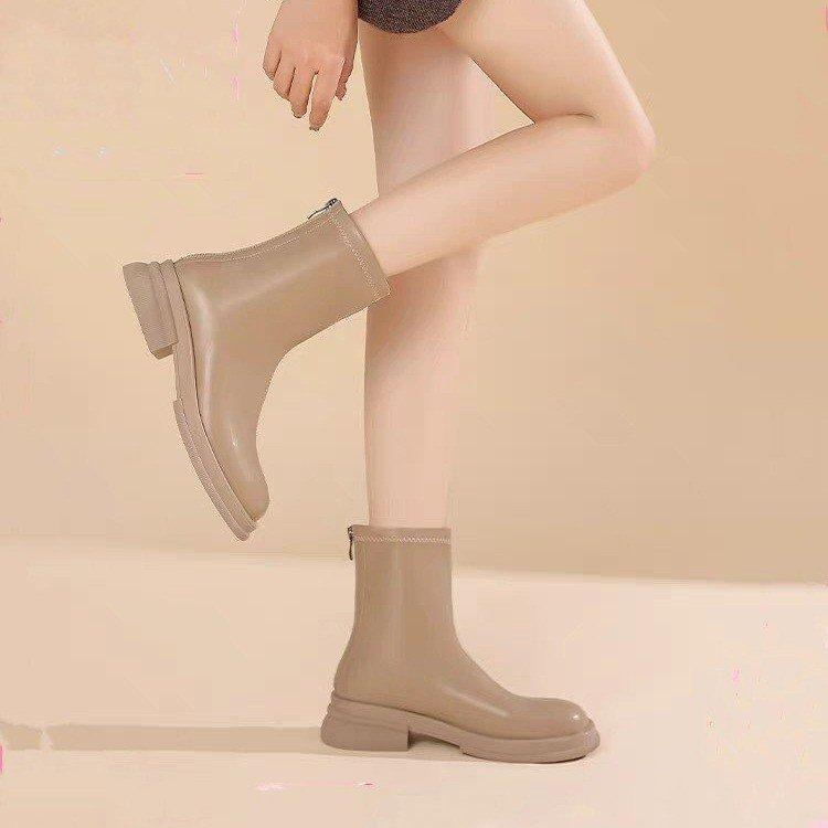 New Winter British Style Ankle Boots Women - Suede Chunky Sole Back Zip Fashion Booties Versatile Boots