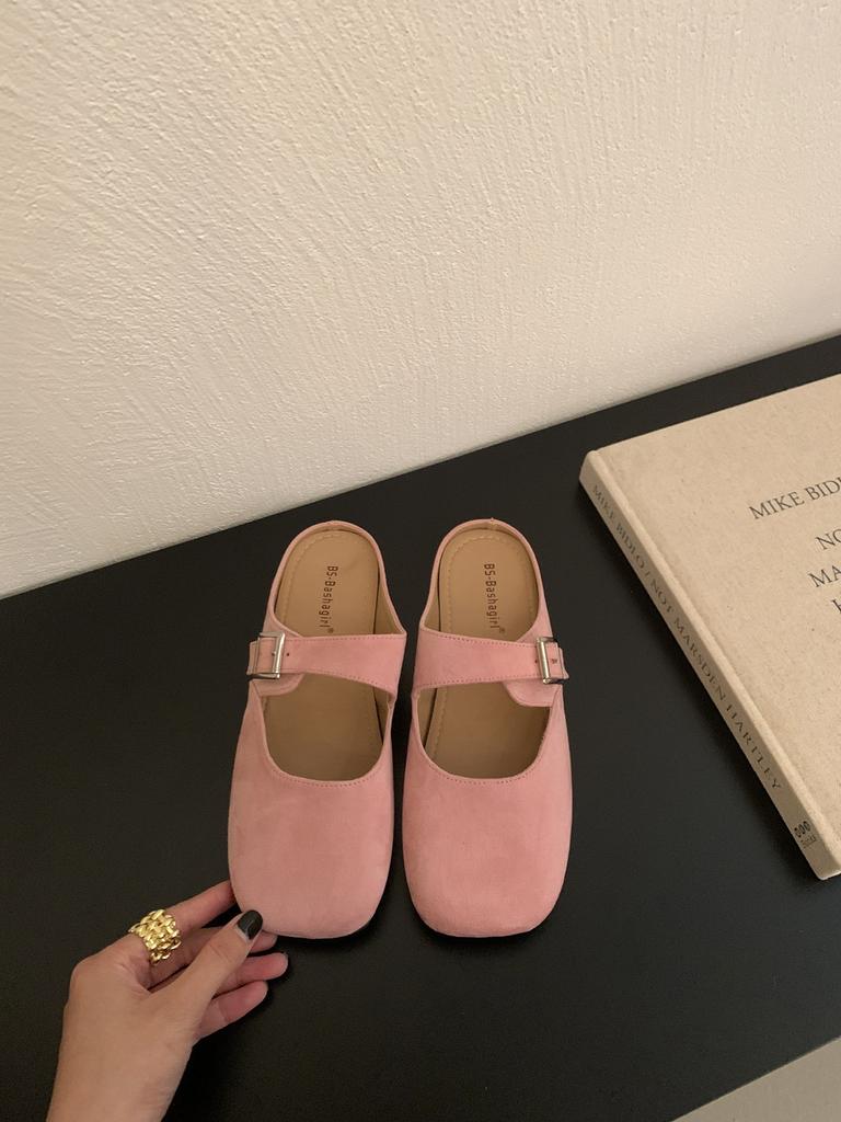 Gentle Fairy Baotou Half Slippers Female New Sweet Suede Square Head Pedal