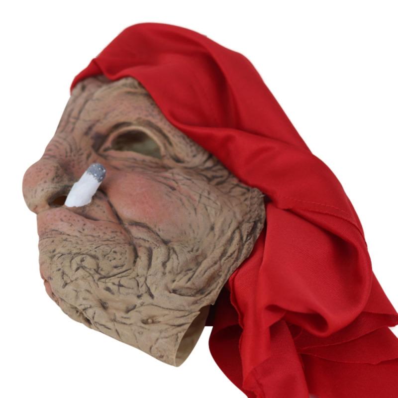 Smoke Grandma Realistic Old Women Face Mask Halloween Horrible Latex Mask Scary Full Head Creepy Wrinkle Face Cosplay Props