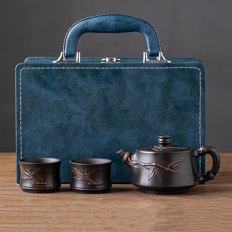 

Фіолетова кераміка Вінтажний чайник Різьблений чайник для кунг-фу Пристрій для приготування чаю пуер Чайні набори Подарунки на день народження для коханих, літніх людей та друзів Three-piece Set