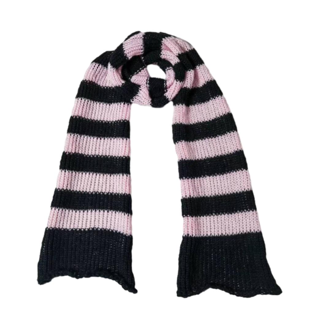 Harajuku Style Stripe Neck Scarf for Women Men Soft Neck Warmer Gothic Knit Warm Scarf Winter Autumn Fashion Neckwear