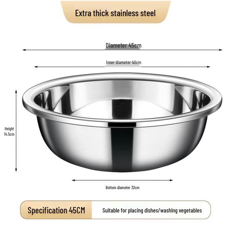 HANDUNYOU Extra Thick Wide-Rim Stainless Steel Basin