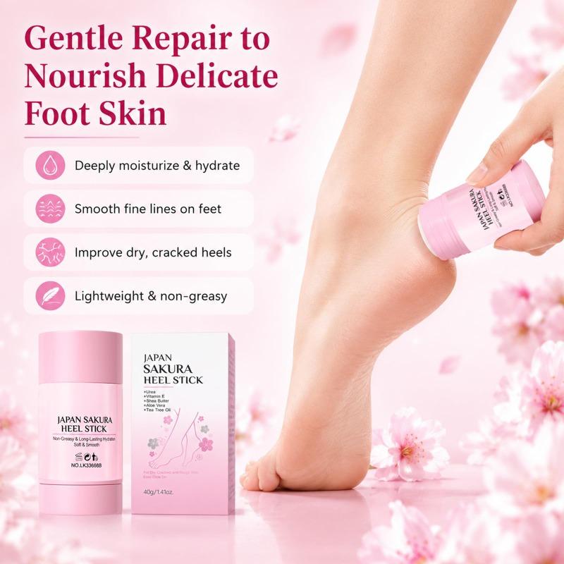 Japan Sakura Fuß- und Fersenstift, Fersenbalsam für trockene, rissige Füße, Spendet Feuchtigkeit und macht Füße, Hände, Fersen, Ellbogen, Knie und mehr tief geschmeidig