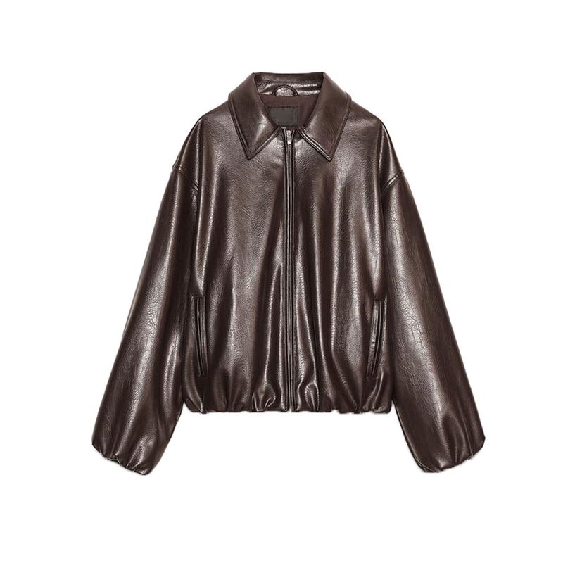 

Fall New Women s Clothing Pocket Trim Lapel Long Sleeves Poly Urethane Leather Pilot Jacket Outwear 4341736 Chocolate L