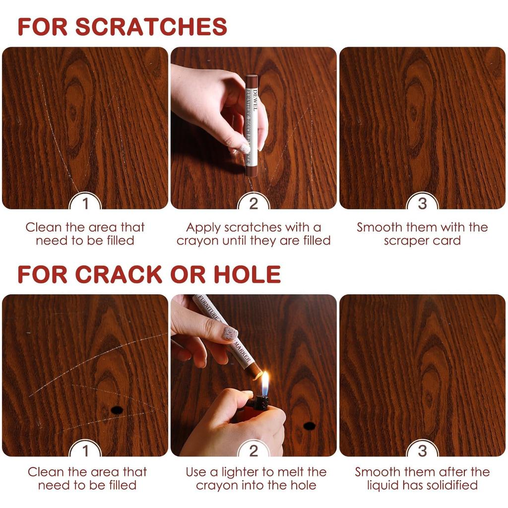 DEWEL Floor Repair 10 Colors for Repairing Screw Holes and Conceals and Includes Spatula Crayons, Furniture, Scratches, Cracks, Nails, More,