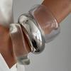 Salircon 3 Styles Punk Geometric Clear Acrylic Resin Wide Bangles for Women Trendy Silver Color Metal Bracelets Couple Jewelry