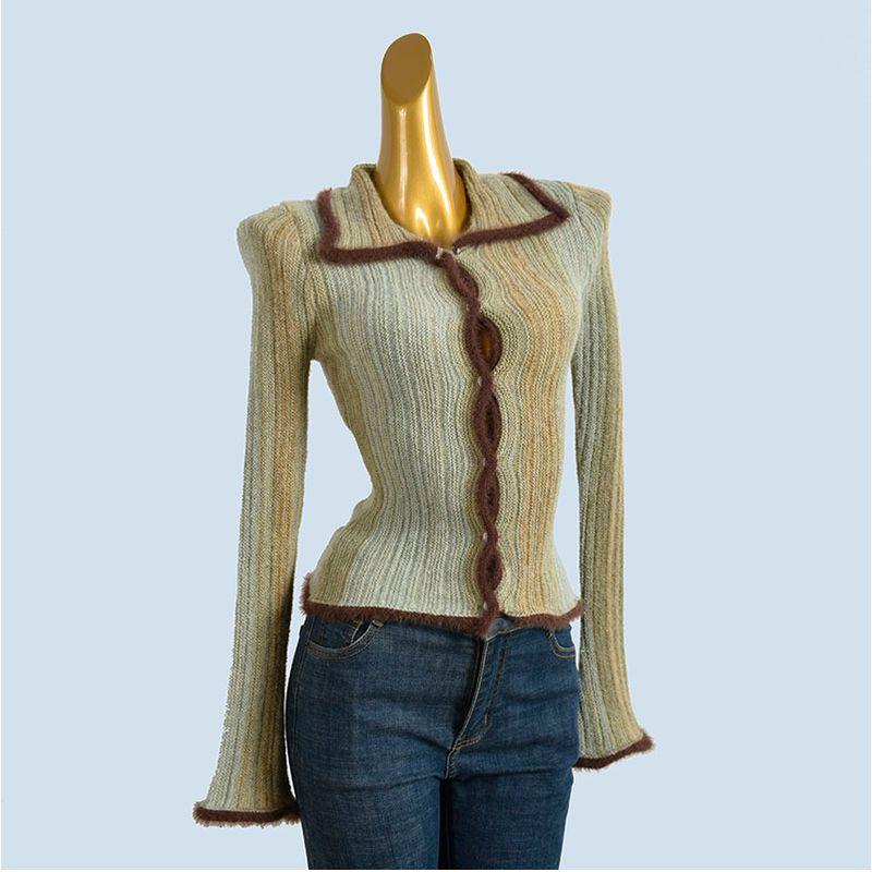 2025 New Women's Clothing Spring and Autumn Winter New Gradient Color Knitted Small Cardigan Inner Wear Single Breasted Sweater Lapel Short