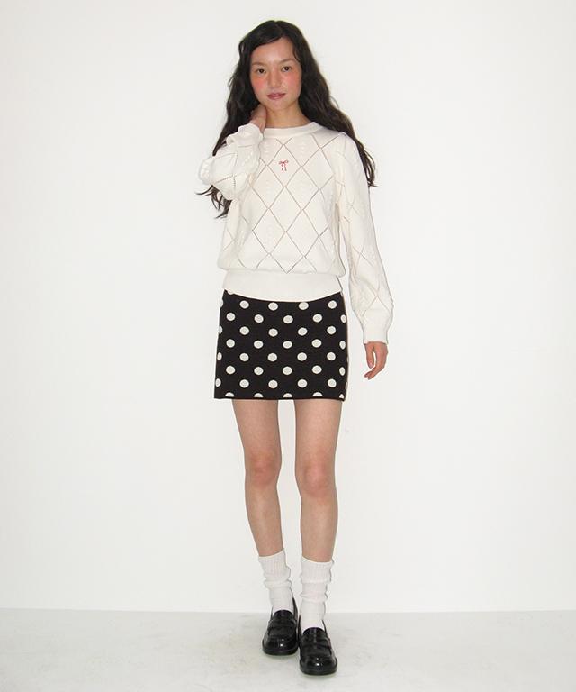RONRON Diamond Pattern Long Sleeve Knit Ivory