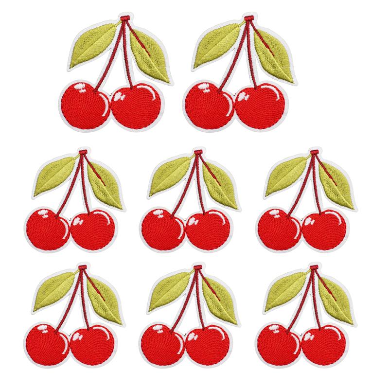 10pcs /Set Fruit Cherry Embroidered Patches Diy Hats Jackets Sew Patch Badges Iron On Patches For Clothing Accessories Applique