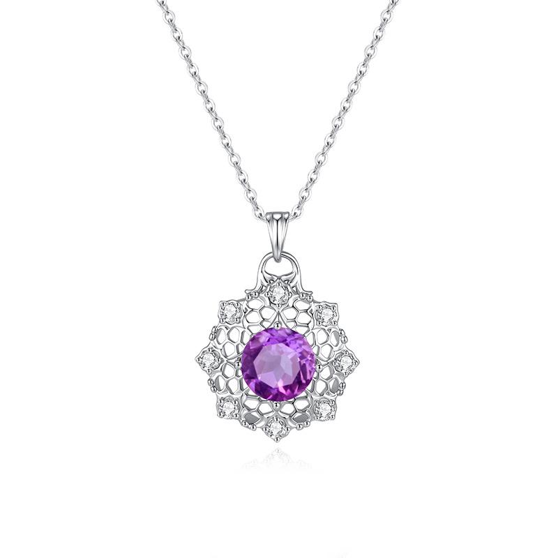 

S925 Sterling Silver Snowflake Hollow Pendant Natural Amethyst Topaz Necklace Luxury Gemstone Fashion Women Daily Jewelry 925 silver