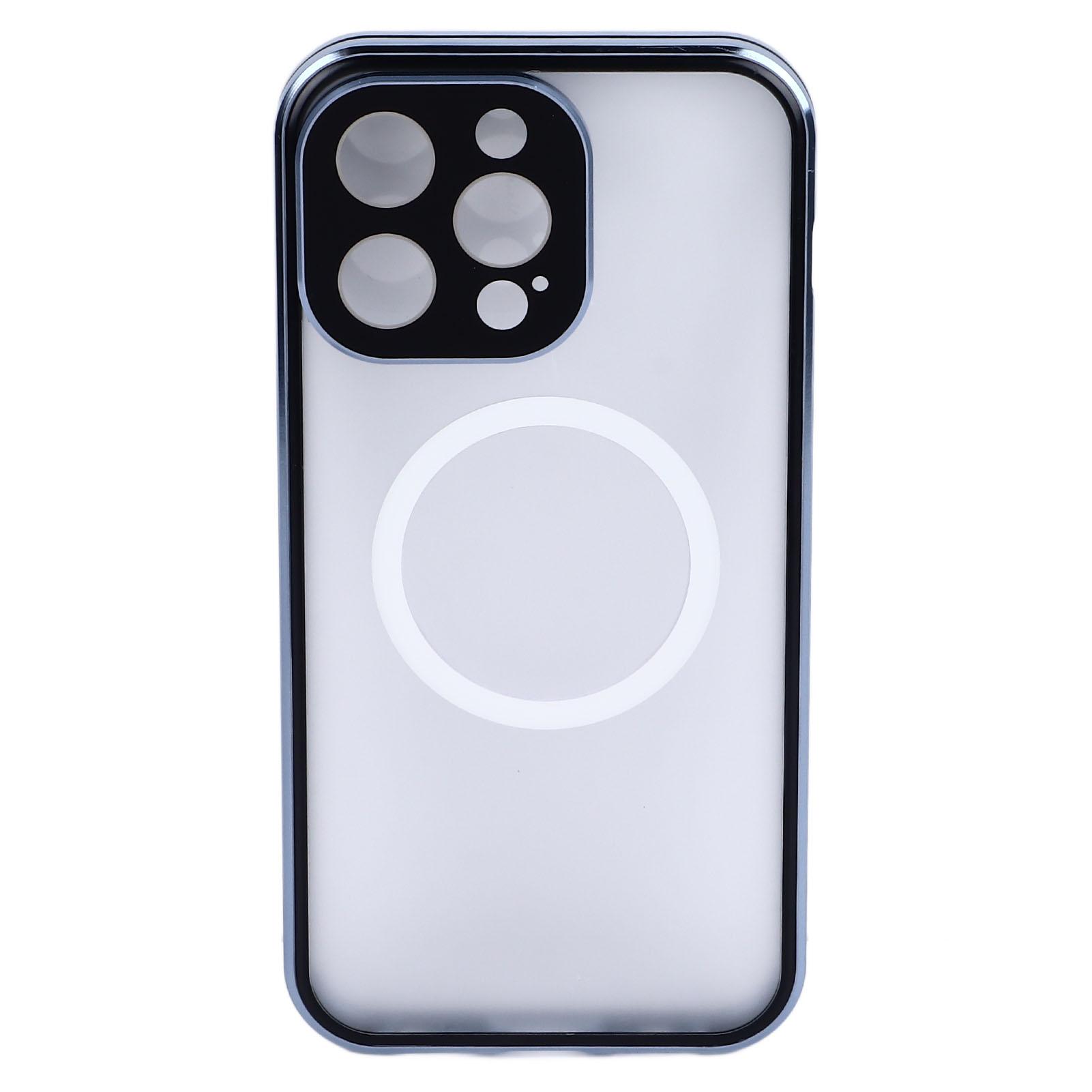 

Magnetic Charging Phone Case Metal Frame Blue Wireless Charging Anti Drop Protective Phone Cover for