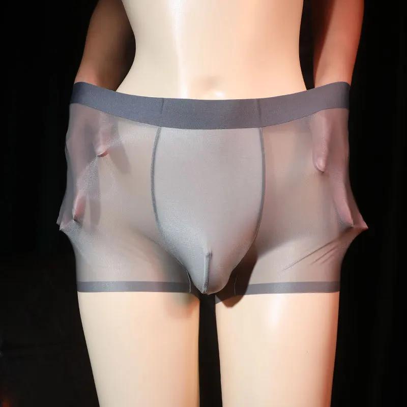 Sissy Pouch Panties Men U Convex Pouch Breathable Underwear Ultra-Thin Oil Shiny See Through Lingerie Elastic Transparent Briefs