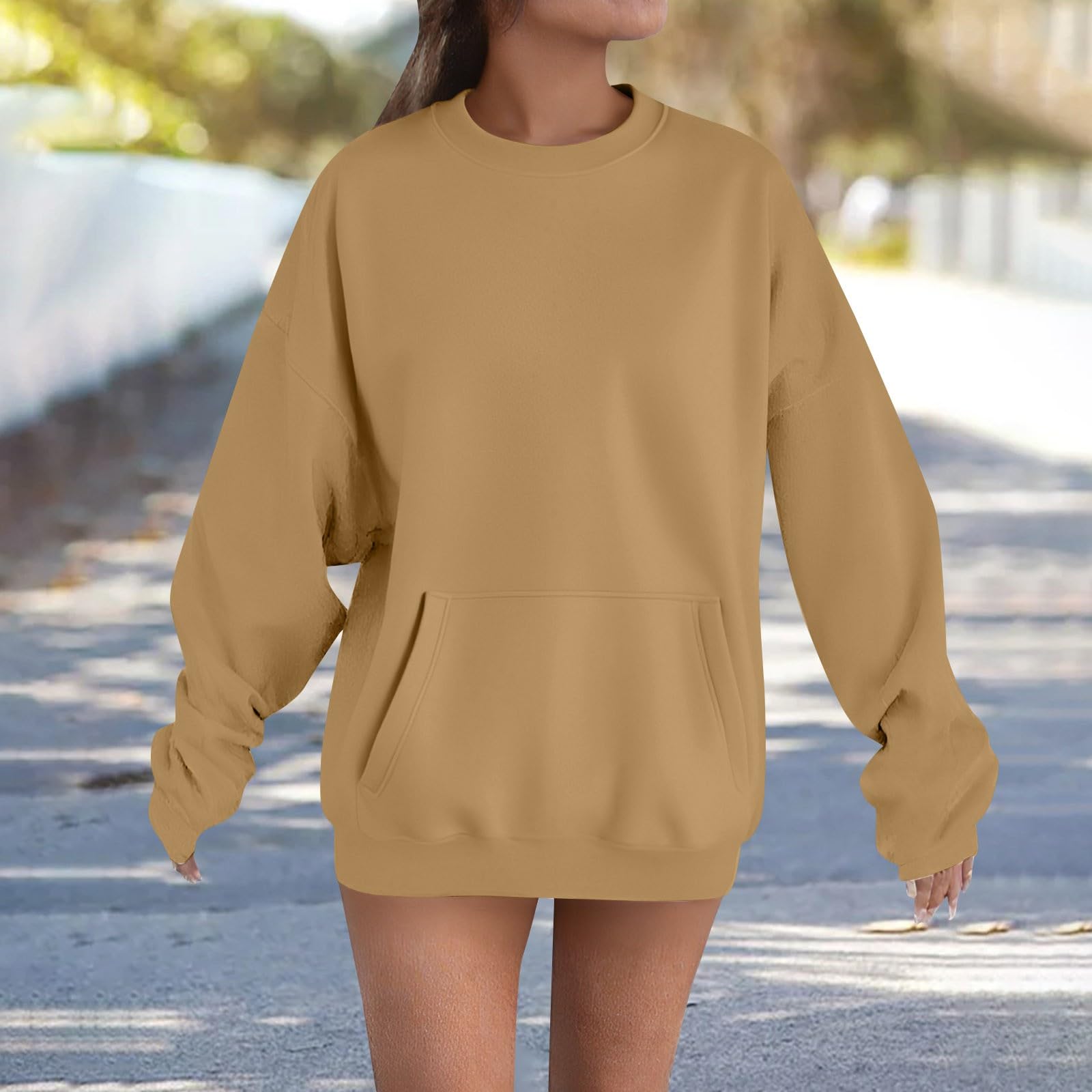 Women s Drop Shoulder Long Sleeve Sweatshirt with Pockets Color Casual Top L