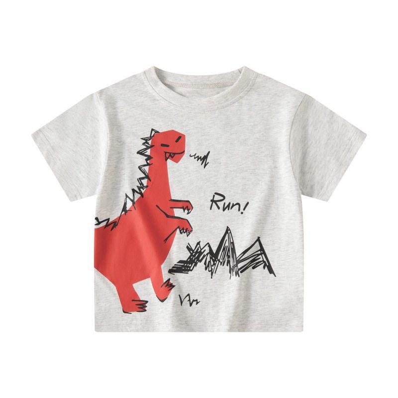 Korean Style Children's Clothing Dinosaur Short-Sleeved T-Shirt Half-Sleeved Summer Printed Clothes for Boys and Girls Baby Boy Pure Cotton Top