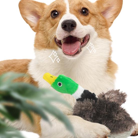 Plush Mallard Dog Toy Stuffed Duck Dog Chew Toy with Built-in Squeaker Indestructible Dog Toy for Aggressive Chewers Teething Fetch Tug