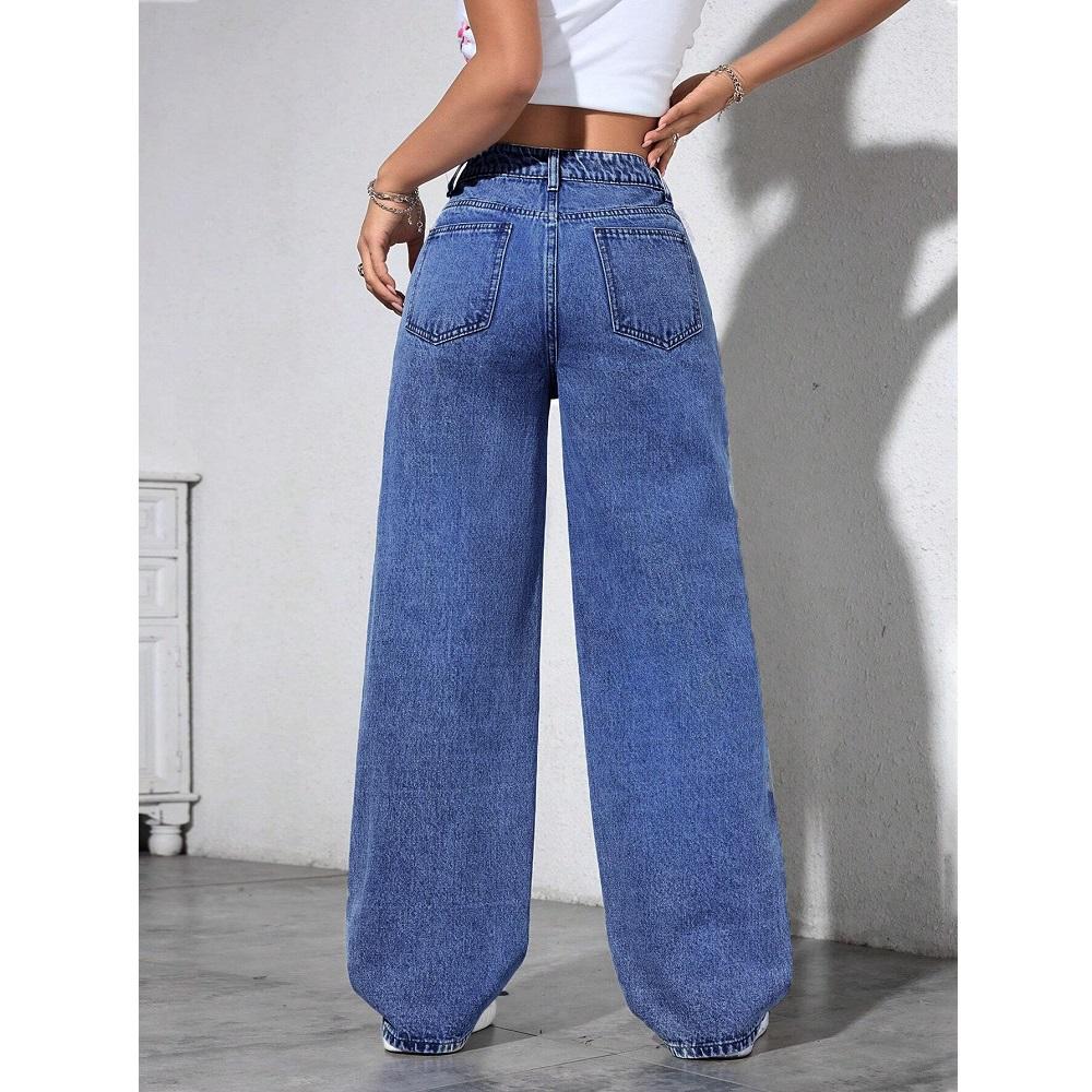 Damen High Waist Jeans Damen Mode Perlen Straight Hosen