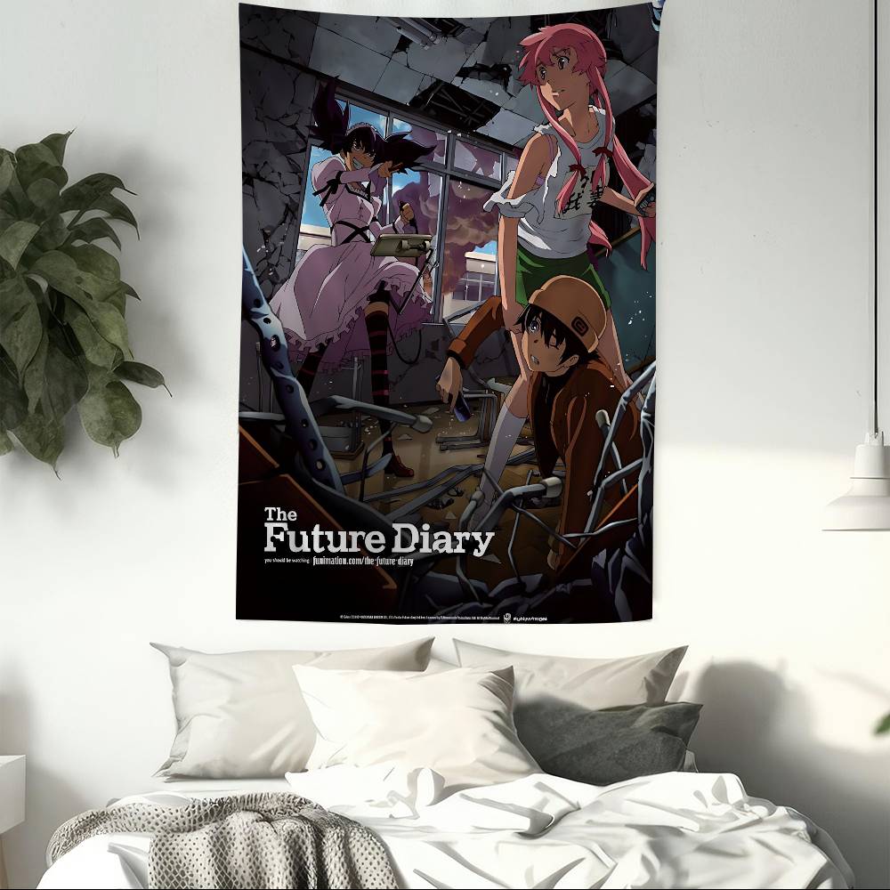The Future Diary Group Battle Wall Tapestry Yuno Gasai & Yukiteru Amano Art, Room Decor for Psychological Thriller & Anime Fans 100X70CM