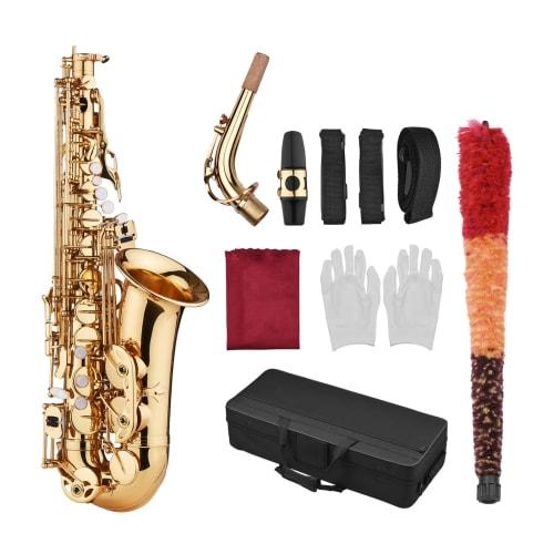 KONGNY Sax Saxophone Alto Saxophone Eb E Flat with Engraved Pattern Mouthpiece, Cleaning Brush, Cleaning Cloth, Gloves, and Strap. Perfect for Band Pr