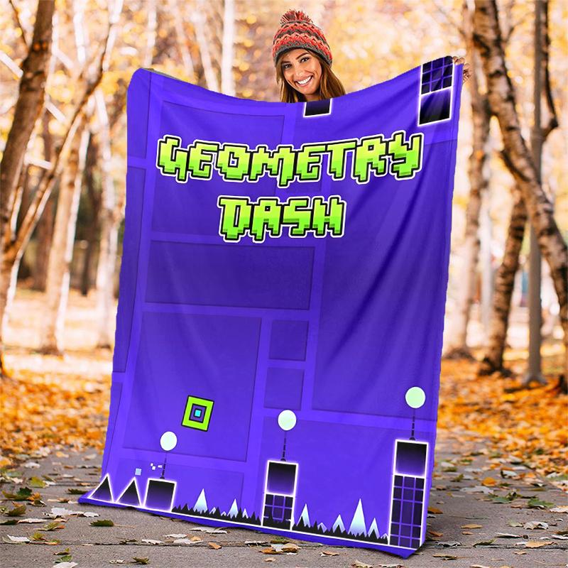 Geometry Dash Flannel Blanket Soft All-Season Throw, Design for Camping, Car Travel, Hiking Sofa, Bed, Office Perfect Gift for Parties