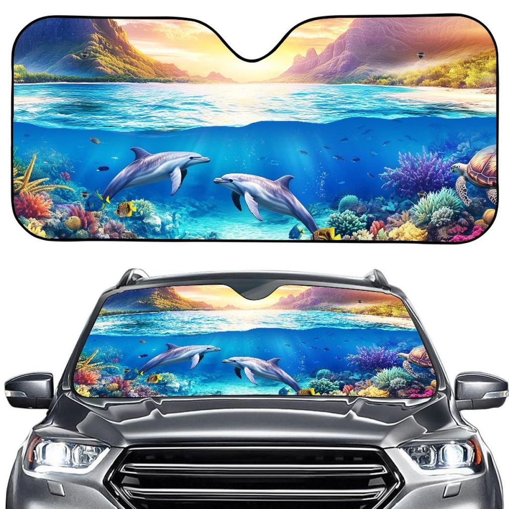 Portable Dolphin Car Windshield Sunshade, No Installation Needed, Summer Automobile UV Protection. Order Individually.