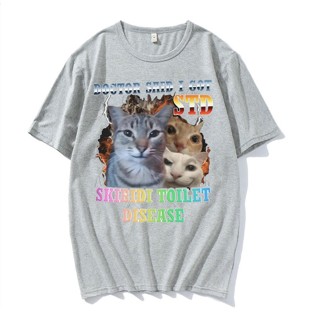 Doctor Said Icot Std Skibidi Toilet Disease Funny Cat Meme Tee Shirt Unisex Women Clothing Kawaii Cute High Quality Cotton Tshirts