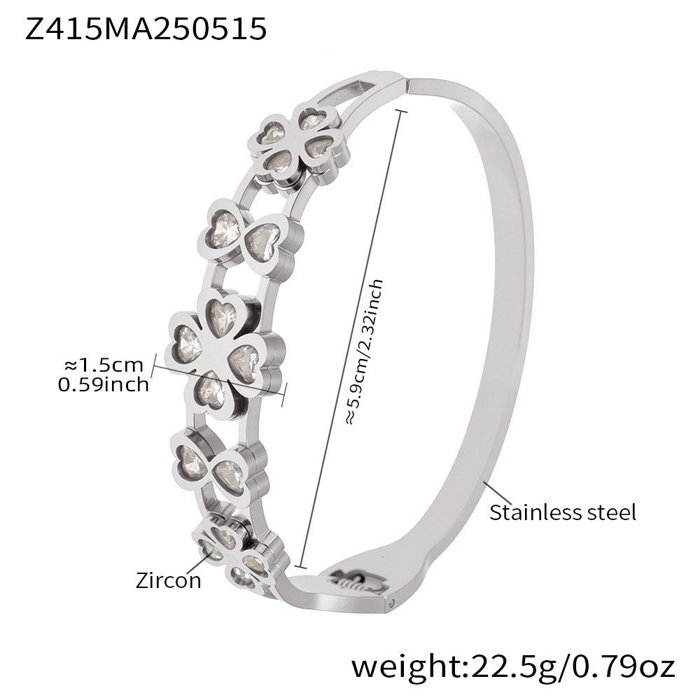 Qiong Yao 18k Gold-Plated Four-Leaf Clover Zircon Spring Clasp Bracelet for Women