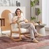 Rocking Armchair 90 degrees-130 degrees with Lumbar Cushion upholstered in Sherpa Fabric, 64.5x82x89 cm, White and Wood Colour