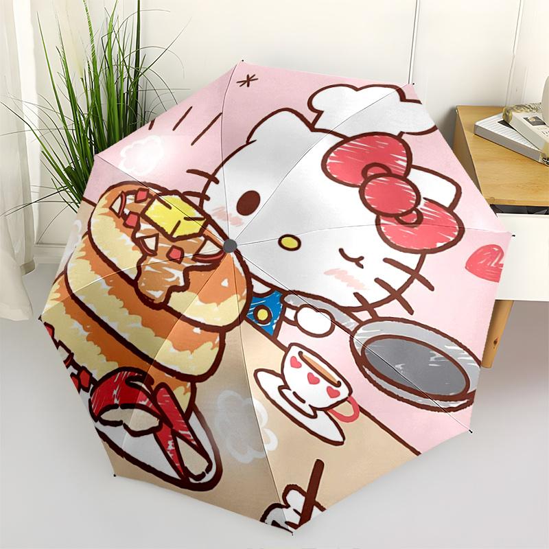 1pc Hello Kitty Pancake Breakfast Set with Automatic Opening Umbrella - Portable Folding Design, 8-Bone Iron Frame Outdoor Umbrella, Perfect Gift for