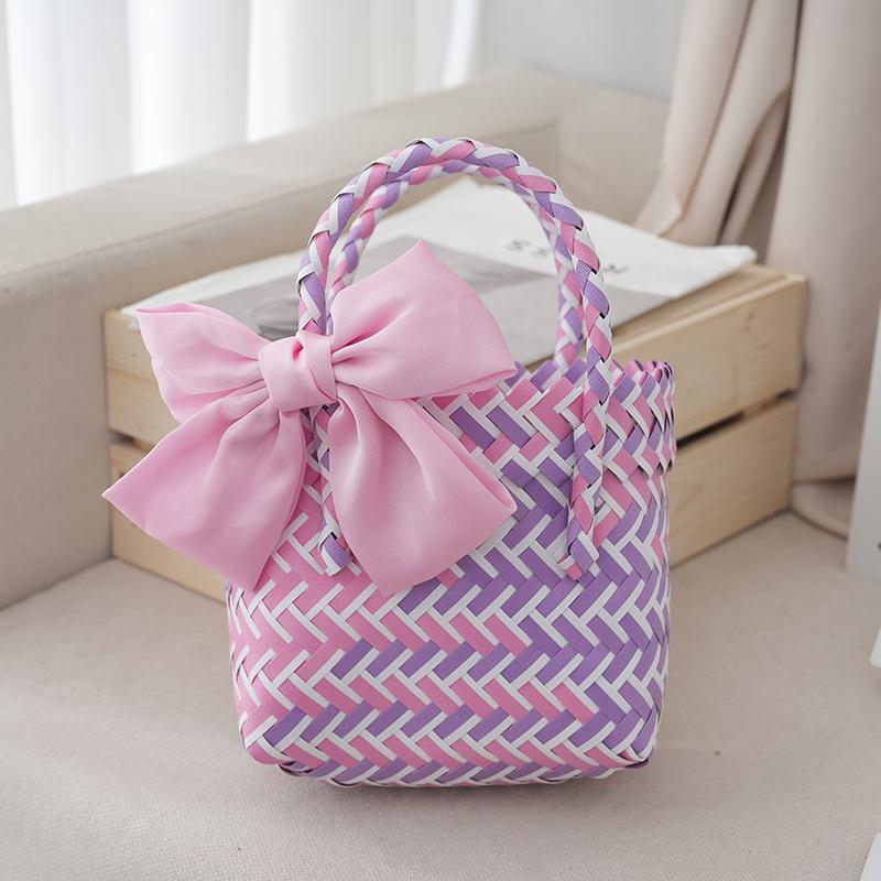 Elegant Bowknot Accent Basket for Weddings Holiday Gatherings and Travel Uses
