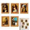 Modern Office Storage Decor Funny Small Wooden Fridge Magnet Picture Frame, Vintage Oil Painting Pattern Retro Style Frames Magnetic Refrigerator