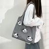Vacation Canvas Shopping Bag Panda Doll Office Worker Handbag Casual Plaid Shoulder Bags  Outdoor