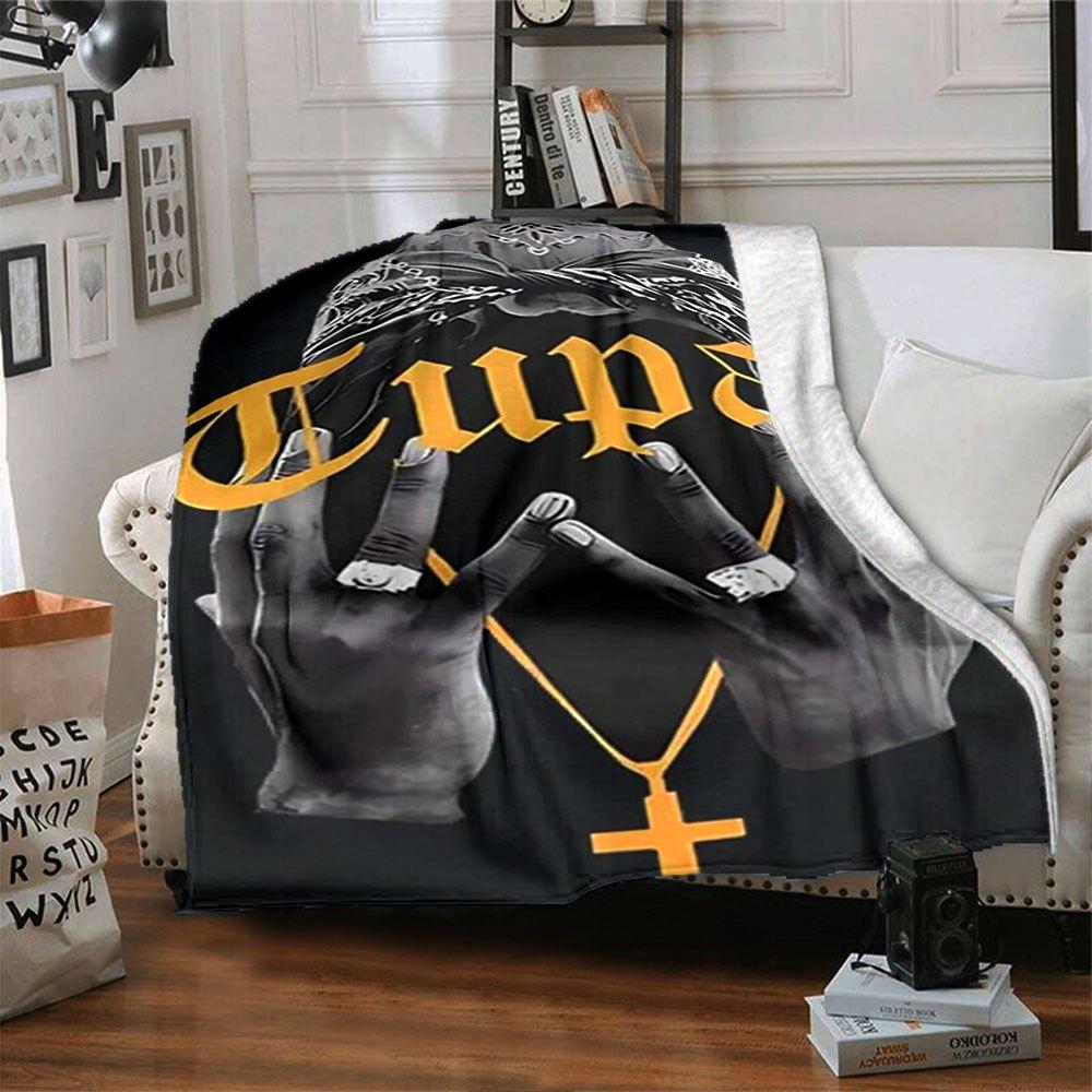 

1pc 2PacHip Hop Blanket Soft Lightweight All Season Multi Purpose Throw for Sofa, Bed, Office & Picnics, French Style with Iconic Album Art & Quotes 80x120cm