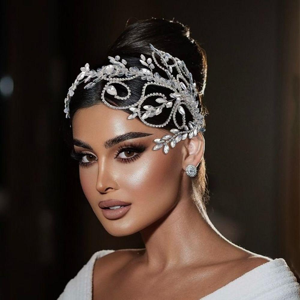 Rhinestone Wedding Hair Accessories Leaf Design Bridal Headband Bridal Headpiece  For Women
