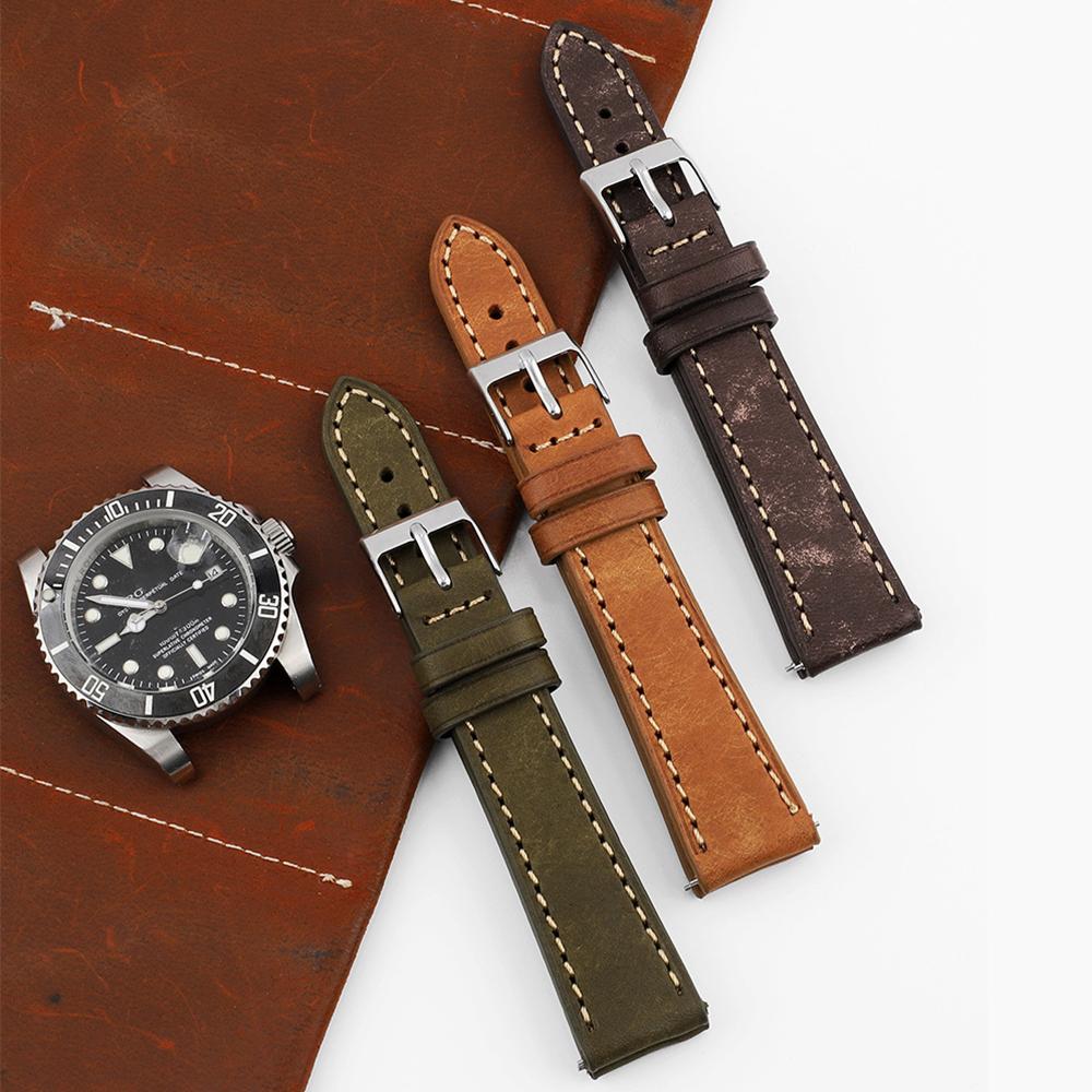 18mm 20mm 22mm Retro Nubuck Leather Strap Quick Release Bar Wristband Brown Green Coffee Men Women Universal Bracelet Watch Band