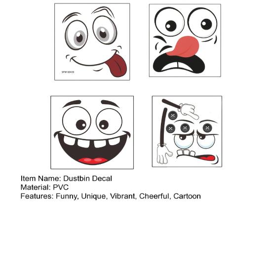 4 Pcs Funny Trash Can Sticker Cartoon Expressions Dustbin Decals Large Vinyl Stickers for Trash Cans Bins Toilet Tank Lid Driveway Garden Decoration