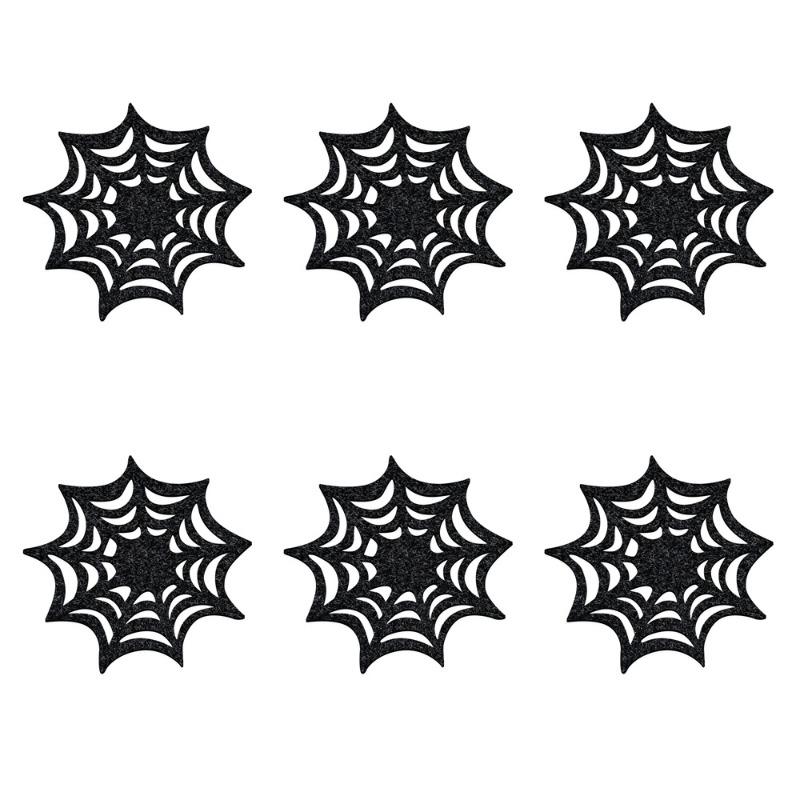 6pcs/set Black Spider Web Coaster Halloween Felt Cup Mat Pad for Home Kitchen Office Bar Party Table Decoration Supplies