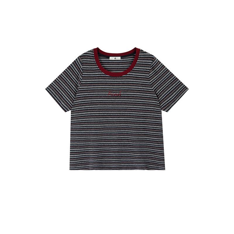 Shuangtian 2026 Spring Plus Size Elegant Color Block Stripe Letter T-Shirt Short Sleeve Women s Top XL