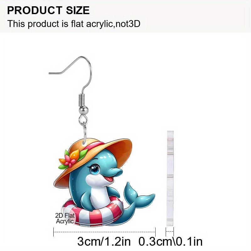 Vocation Coastal Dolphin Acrylic Earrings for Women, Tropical Beach Theme Drop Earrings, Design for Daily and Party Wear