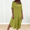 Summer Women Dress SIngle-breasted Half Sleeves Turn-down Collar Loose Solid Color Buttons Commute Daily Wear Midi Dress