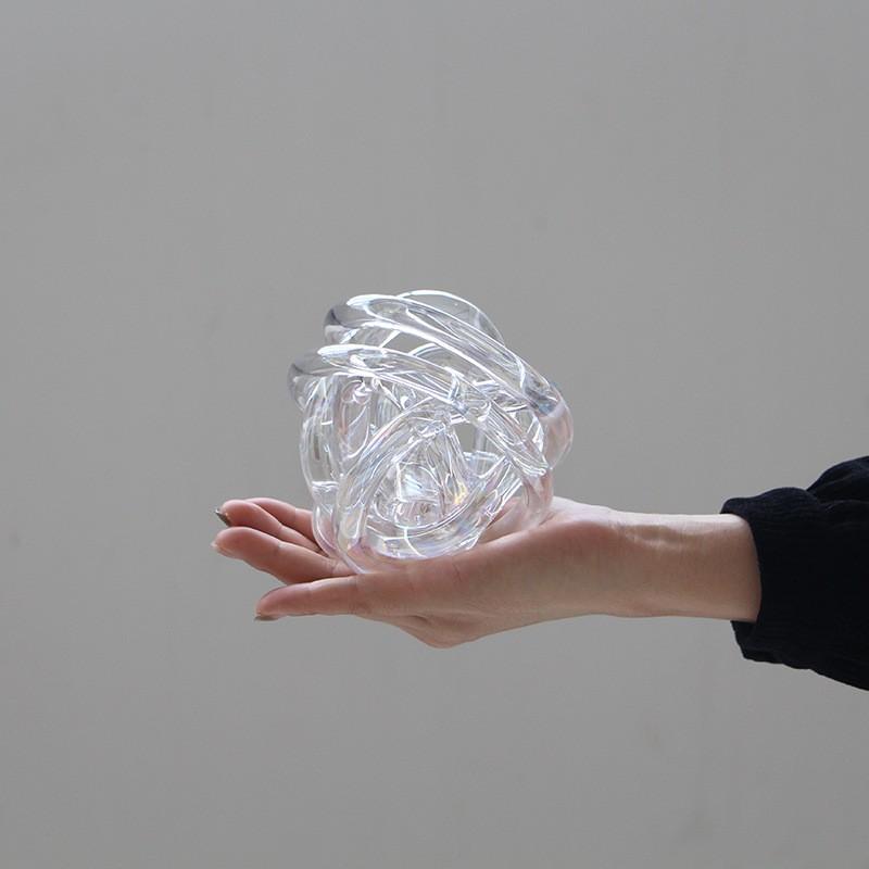 Unregelmäßiges Hanfseil Abstrakte Handwerks-Ornamente Transparente Glas-Knoten-Statue Raum-Ästhetik Dekor Kunstwerk Skulptur