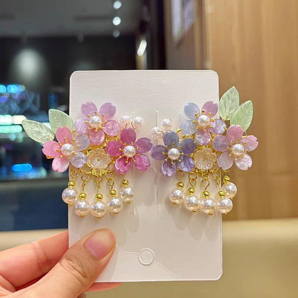 Versatile Pink Hair Clip Flower Tassel Styling Accessory Barrette Chinese Style Hairpins Hanfu Accessories
