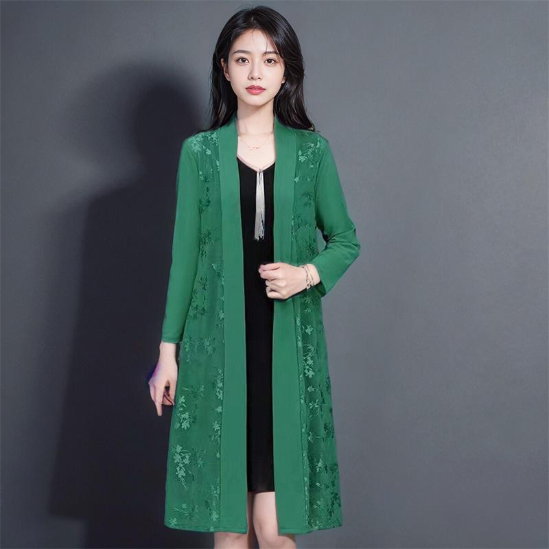 Eisseide-Jacquard-Sonnenschutzkleidung für Frühling und Sommer, Damen-Spitzenschal, mittellange Netz-Strickjacke, dünne Jacke