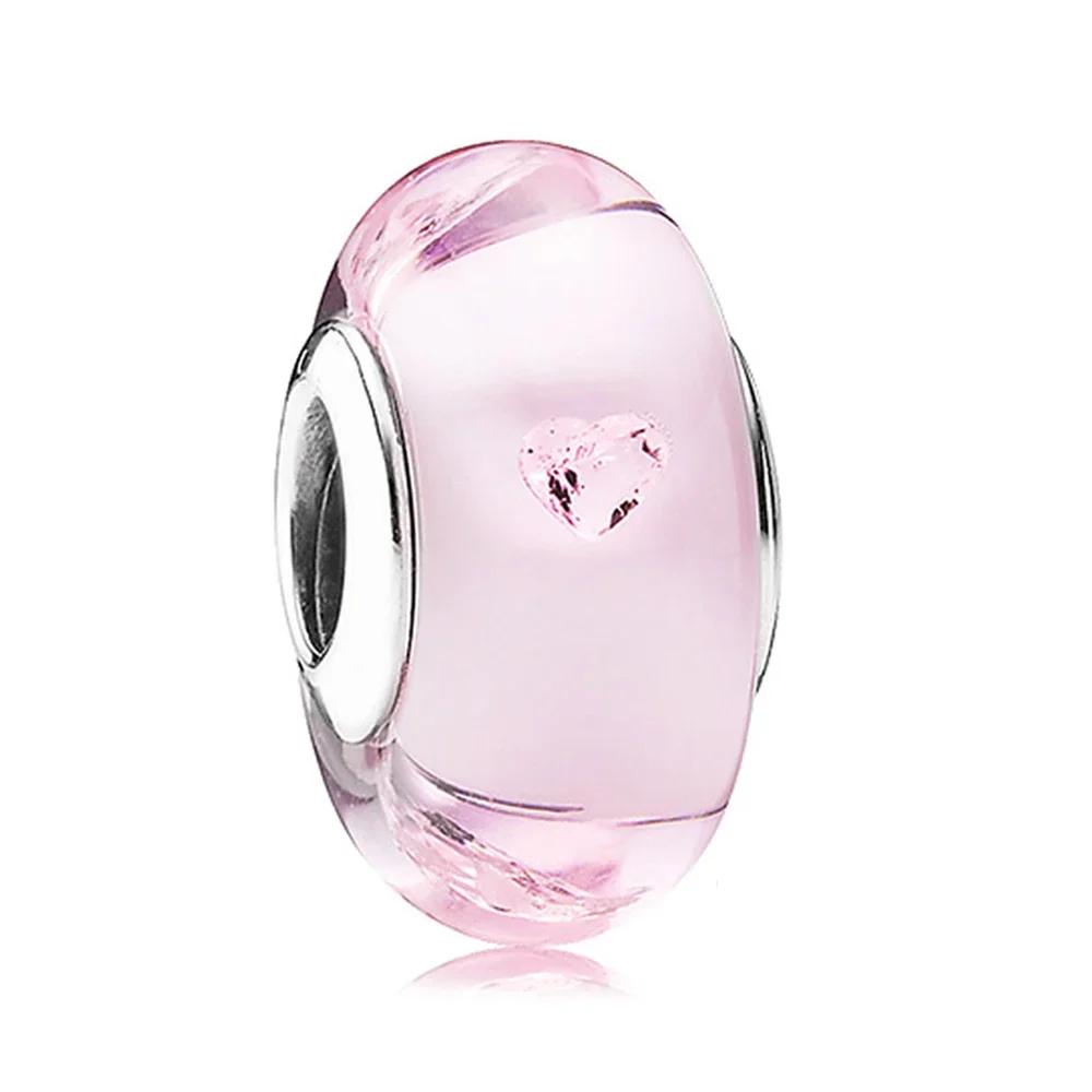 Copper Pink Flower Murano Glass Beads Charm Fit Original Bracelet Necklace Faceted Murano Diy Women Luxury Jewelry